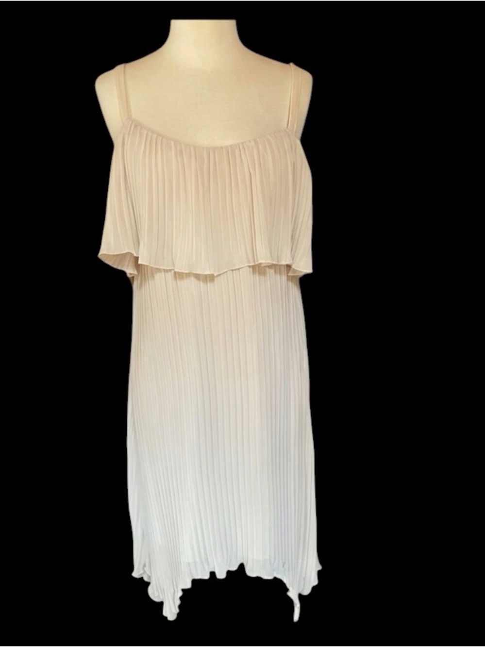 Late 90s/Y2K Sophia Christina Accordion‎ Asymmetrical Light Beige Dress